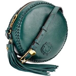 Oryany Kaye Round Whip Stitch Pebbled Leather Hunter Green Crossbody Luxury Bag